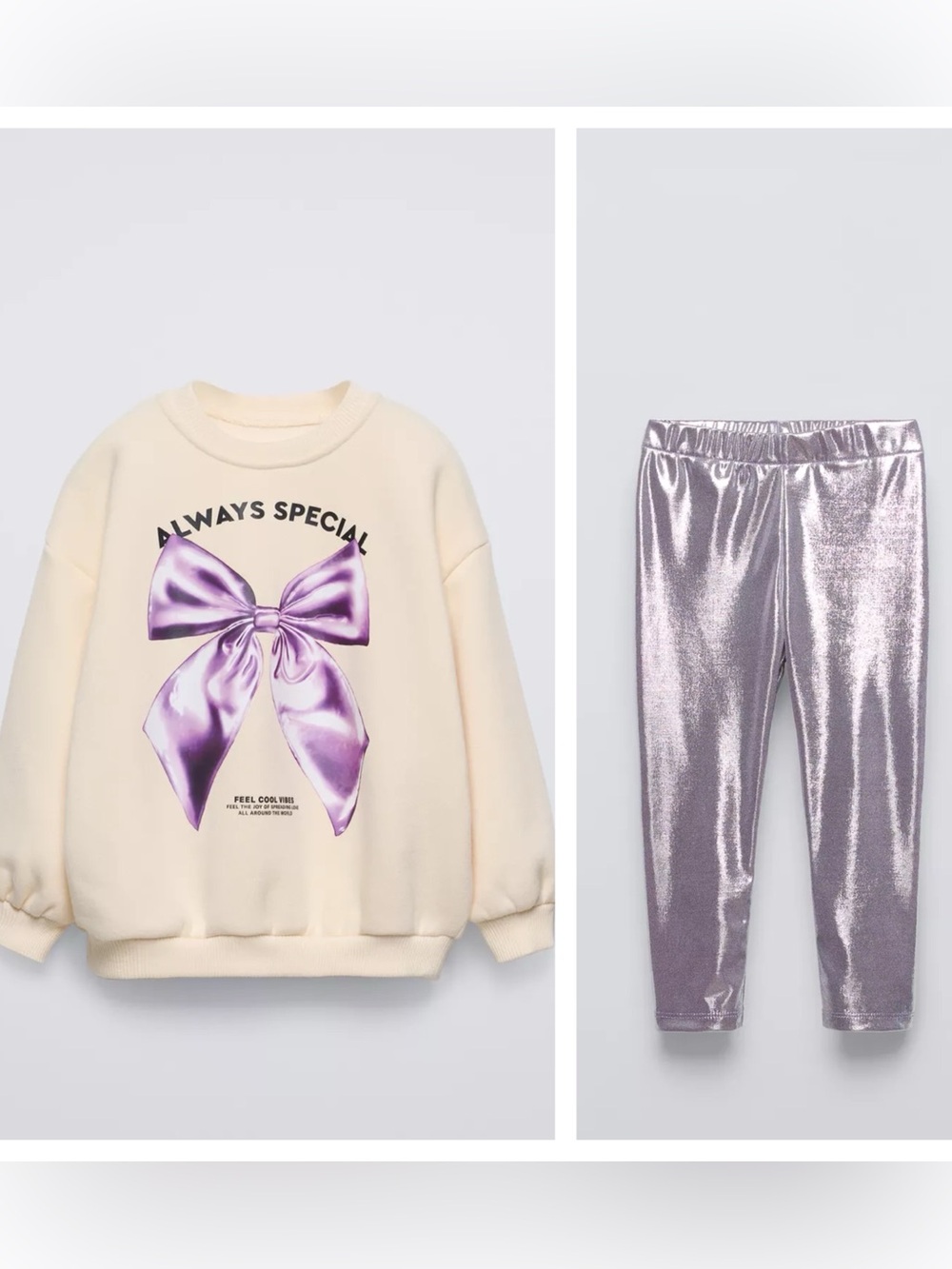 Zara Printed sweatshirt & Metallic Leggings